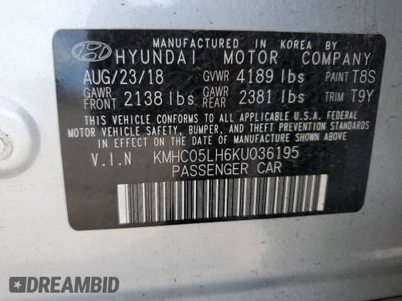2019 Hyundai Ioniq Limited с VIN KMHC05LH6KU036195, выставлен на аукционе Copart как лот 62352295 с пробегом 15 629 миль миль и Списание • Salvage title. История ставок и продаж доступна на DreamBid. Изображение 13.