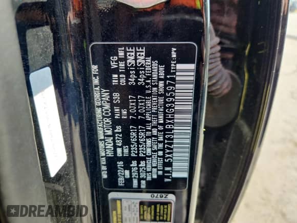 2017 Hyundai Santa Fe 2.4L с VIN 5XYZT3LBXHG395971, выставлен на аукционе Copart как лот 86657535 с пробегом 130 104 миль миль и Чистый • Clean title. История ставок и продаж доступна на DreamBid. Изображение 12.