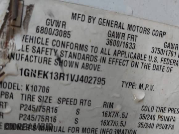 1997 Chevrolet Tahoe с VIN 1GNEK13R1VJ402795, выставлен на аукционе IAAI как лот 42306651 с пробегом 278 297 миль миль и . История ставок и продаж доступна на DreamBid. Изображение 9.