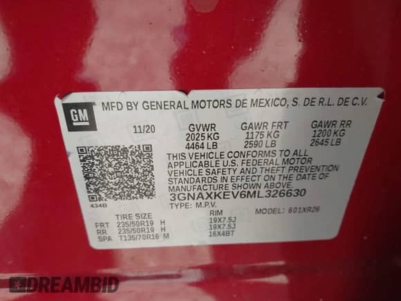 2021 Chevrolet Equinox LT с VIN 3GNAXKEV6ML326630, выставлен на аукционе IAAI как лот 43114316 с пробегом 38 230 миль миль и . История ставок и продаж доступна на DreamBid. Изображение 9.