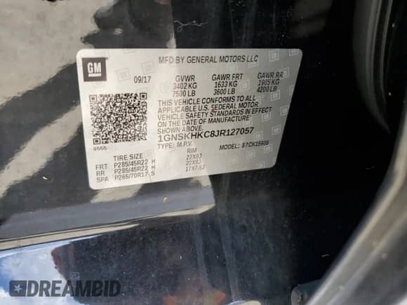 2018 Chevrolet Suburban LT z VIN 1GNSKHKC8JR127057, wystawiony jako Copart lot #61868222 z przebiegiem 81 707 mil mil oraz . Historia ofert i sprzedaży dostępna na DreamBid. Obrazek 10.