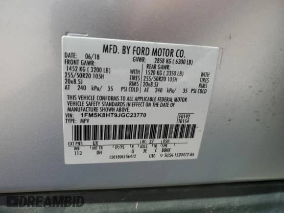 2018 Ford Explorer Platinum с VIN 1FM5K8HT9JGC23770, выставлен на аукционе Copart как лот 80616445 с пробегом 89 596 миль миль и Списание • Salvage title. История ставок и продаж доступна на DreamBid. Изображение 14.