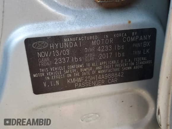 2004 Hyundai Sonata with VIN KMHWF25H14A988842, listed as a Copart auction lot 48551335 with 149,097 mi miles and Salvage title. Bid and sale history available at DreamBid. Image 12.
