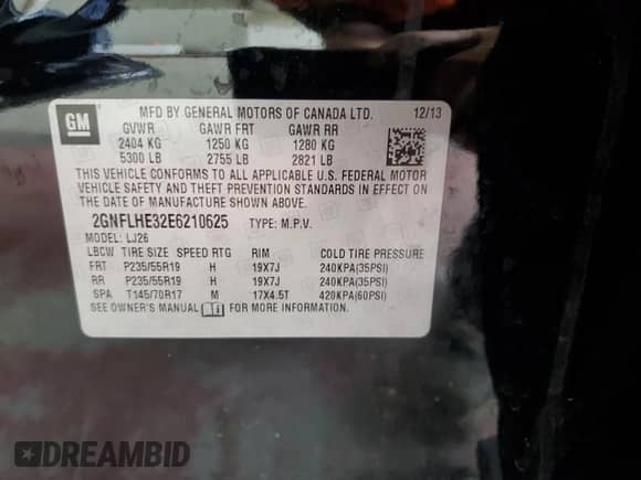 2014 Chevrolet Equinox LTZ с VIN 2GNFLHE32E6210625, выставлен на аукционе Copart как лот 81419765 с пробегом 55 980 миль миль и Списание • Salvage title. История ставок и продаж доступна на DreamBid. Изображение 13.