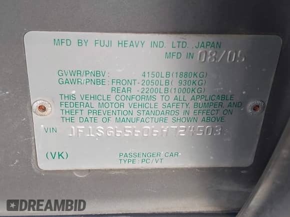 2006 Subaru Forester X with VIN JF1SG65606H724503, listed as a IAAI auction lot 42924143 with 220,520 mi miles and . Bid and sale history available at DreamBid. Image 9.