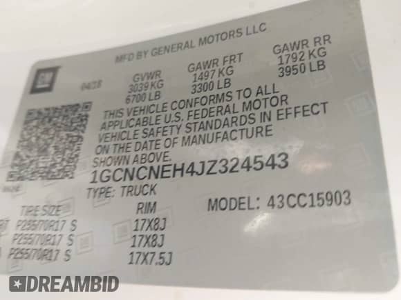 2018 Chevrolet Silverado 1500 Work Truck with VIN 1GCNCNEH4JZ324543, listed as a IAAI auction lot 42888813 with 145,459 mi miles and . Bid and sale history available at DreamBid. Image 9.