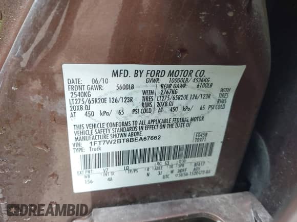 2011 Ford F-250 XL с VIN 1FT7W2BT8BEA67662, выставлен на аукционе IAAI как лот 43074153 с пробегом Не указан миль и . История ставок и продаж доступна на DreamBid. Изображение 9.