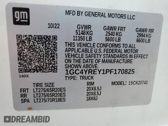 2023 Chevrolet Silverado 2500HD High Country с VIN 1GC4YREY1PF170825, выставлен на аукционе Copart как лот 56908445 с пробегом 41 389 миль миль и Списание • Salvage title. История ставок и продаж доступна на DreamBid. Изображение 12.