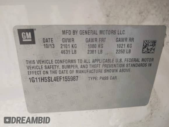 2014 Chevrolet Malibu LTZ with VIN 1G11H5SL4EF155987, listed as a IAAI auction lot 43360908 with 181,331 mi miles and . Bid and sale history available at DreamBid. Image 9.