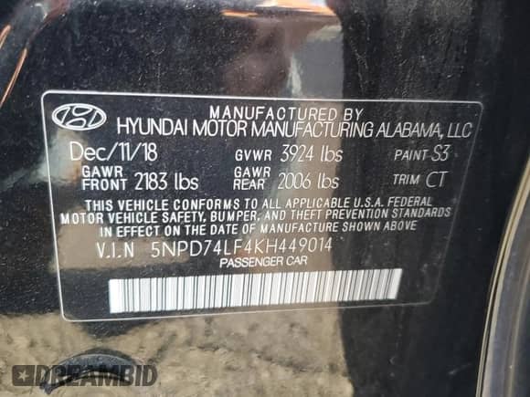 2019 Hyundai Elantra SE с VIN 5NPD74LF4KH449014, выставлен на аукционе Copart как лот 82524695 с пробегом 72 402 миль миль и Списание • Salvage title. История ставок и продаж доступна на DreamBid. Изображение 12.