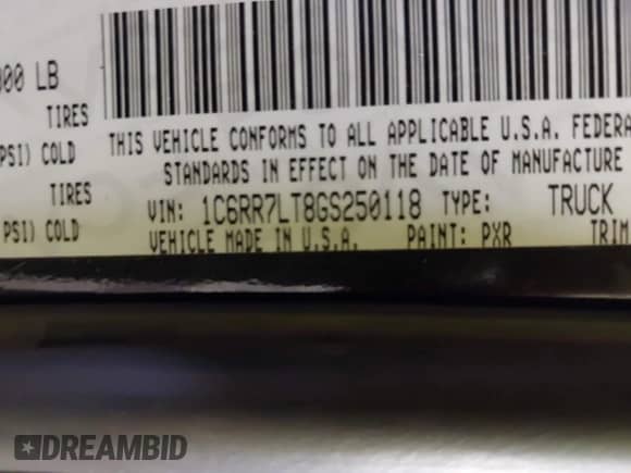 2016 Ram 1500 Big Horn with VIN 1C6RR7LT8GS250118, listed as a IAAI auction lot 43197864 with 181,272 mi miles and . Bid and sale history available at DreamBid. Image 9.