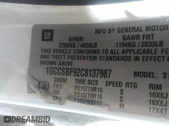 2012 Chevrolet Colorado Work Truck z VIN 1GCCSBF92C8137987, wystawiony jako IAAI lot #43297310 z przebiegiem 202 487 mil mil oraz . Historia ofert i sprzedaży dostępna na DreamBid. Obrazek 9.