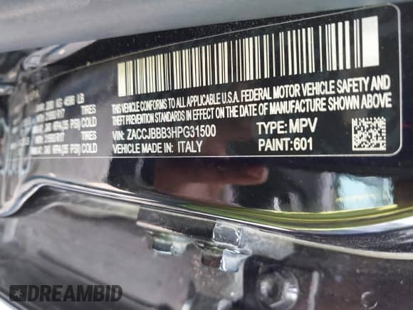 2017 Jeep Renegade Altitude with VIN ZACCJBBB3HPG31500, listed as a IAAI auction lot 42442706 with 101,098 mi miles and . Bid and sale history available at DreamBid. Image 9.