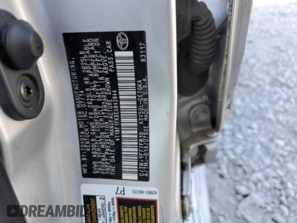 2014 Toyota Camry XLE with VIN 4T1BF1FK6EU842844, listed as a Copart auction lot 85161185 with 214,589 mi miles and Salvage title. Bid and sale history available at DreamBid. Image 12.