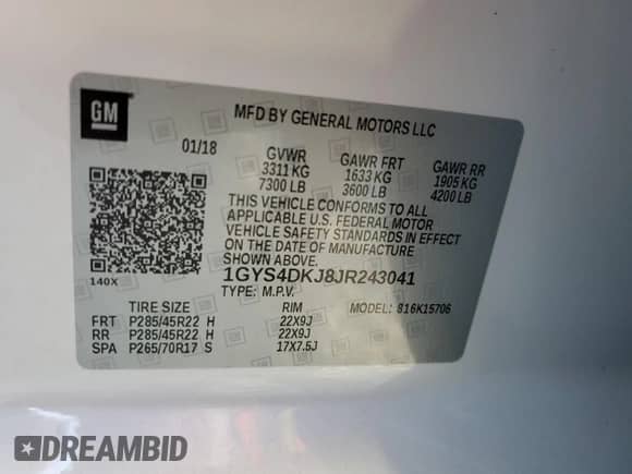 2018 Cadillac Escalade Platinum with VIN 1GYS4DKJ8JR243041, listed as a Copart auction lot 44907505 with 46,763 mi miles and Salvage title. Bid and sale history available at DreamBid. Image 14.