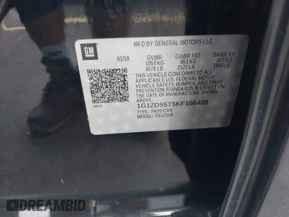 2019 Chevrolet Malibu LT with VIN 1G1ZD5ST5KF166488, listed as a IAAI auction lot 43290284 with 101,597 mi miles and . Bid and sale history available at DreamBid. Image 9.