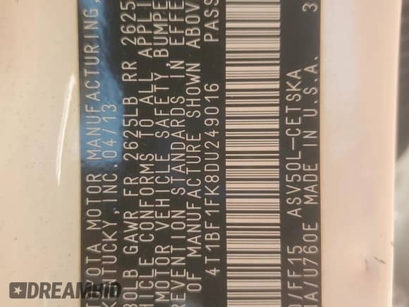 2013 Toyota Camry SE z VIN 4T1BF1FK8DU249016, wystawiony jako Copart lot #82698995 z przebiegiem 202 160 mil mil oraz Szkoda całkowita • Salvage title. Historia ofert i sprzedaży dostępna na DreamBid. Obrazek 13.