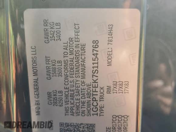 2025 Chevrolet Colorado 4WD ZR2 с VIN 1GCPTFEK7S1154768, выставлен на аукционе Copart как лот 53997315 с пробегом 341 миль миль и Списание • Salvage title. История ставок и продаж доступна на DreamBid. Изображение 13.