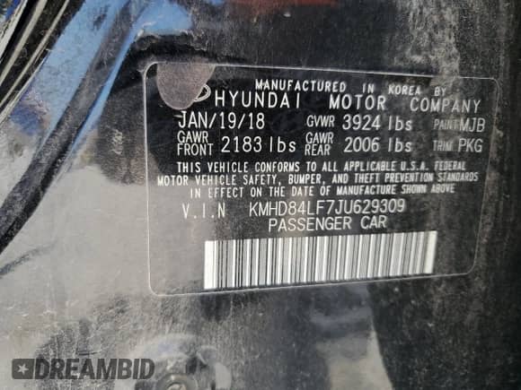 2018 Hyundai Elantra Limited z VIN KMHD84LF7JU629309, wystawiony jako Copart lot #64004495 z przebiegiem 109 085 mil mil oraz Szkoda całkowita • Salvage title. Historia ofert i sprzedaży dostępna na DreamBid. Obrazek 12.