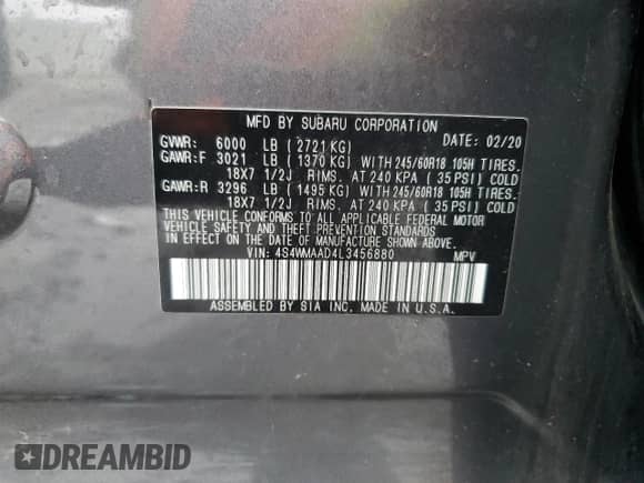 2020 Subaru Ascent с VIN 4S4WMAAD4L3456880, выставлен на аукционе Copart как лот 47425615 с пробегом 48 290 миль миль и Списание • Salvage title. История ставок и продаж доступна на DreamBid. Изображение 13.