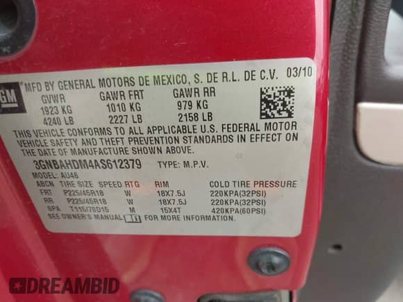 2010 Chevrolet HHR SS с VIN 3GNBAHDM4AS612379, выставлен на аукционе IAAI как лот 42643104 с пробегом 238 457 миль миль и . История ставок и продаж доступна на DreamBid. Изображение 9.