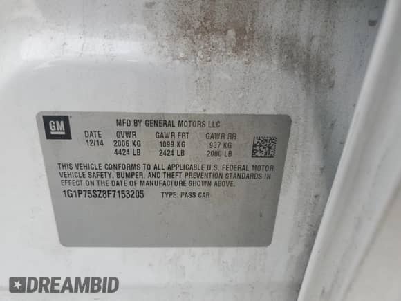 2015 Chevrolet Cruze Diesel z VIN 1G1P75SZ8F7153205, wystawiony jako Copart lot #86172475 z przebiegiem 192 780 mil mil oraz Szkoda całkowita • Salvage title. Historia ofert i sprzedaży dostępna na DreamBid. Obrazek 12.