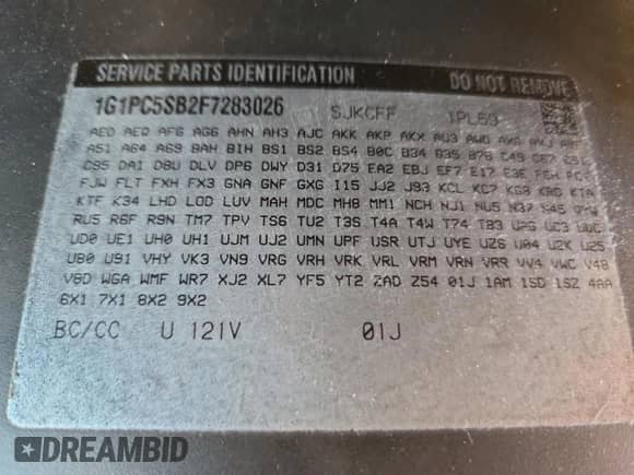 2015 Chevrolet Cruze LT z VIN 1G1PC5SB2F7283026, wystawiony jako Copart lot #82192075 z przebiegiem 99 196 mil mil oraz Szkoda całkowita • Salvage title. Historia ofert i sprzedaży dostępna na DreamBid. Obrazek 12.