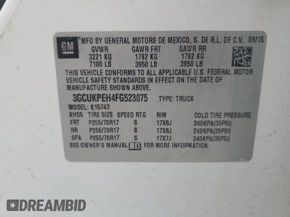 2015 Chevrolet Silverado 1500 Work Truck z VIN 3GCUKPEH4FG523075, wystawiony jako Copart lot #57481545 z przebiegiem 153 456 mil mil oraz Czysty tytuł • Clean title. Historia ofert i sprzedaży dostępna na DreamBid. Obrazek 12.