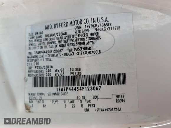 2004 Ford Mustang Deluxe с VIN 1FAFP44454F123067, выставлен на аукционе Copart как лот 86784474 с пробегом 161 541 миль миль и Списание • Salvage title. История ставок и продаж доступна на DreamBid. Изображение 12.