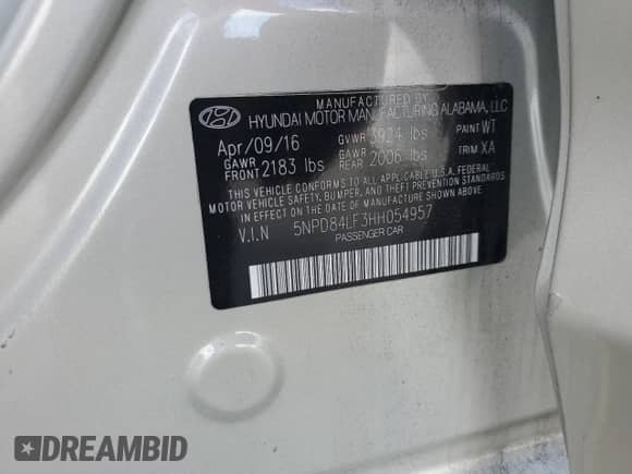 2017 Hyundai Elantra Limited with VIN 5NPD84LF3HH054957, listed as a Copart auction lot 70261275 with 107,720 mi miles and Salvage title. Bid and sale history available at DreamBid. Image 12.