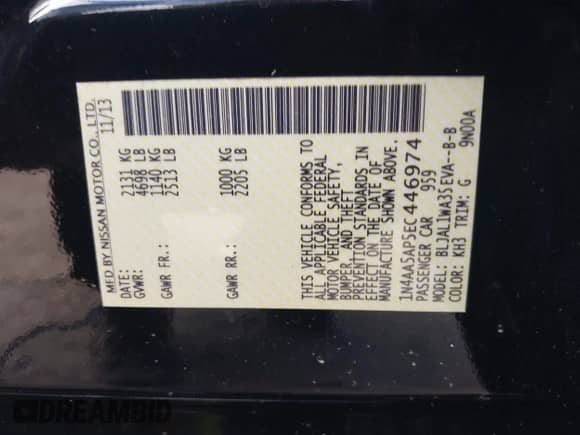 2014 Nissan Maxima S z VIN 1N4AA5AP5EC446974, wystawiony jako IAAI lot #42992248 z przebiegiem 146 715 mil mil oraz . Historia ofert i sprzedaży dostępna na DreamBid. Obrazek 9.