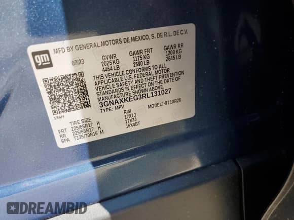 2024 Chevrolet Equinox LT с VIN 3GNAXKEG3RL131027, выставлен на аукционе Copart как лот 62786855 с пробегом 7 118 миль миль и Списание • Salvage title. История ставок и продаж доступна на DreamBid. Изображение 13.
