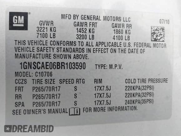 2011 Chevrolet Tahoe LS с VIN 1GNSCAE06BR103590, выставлен на аукционе IAAI как лот 42678660 с пробегом 252 487 миль миль и . История ставок и продаж доступна на DreamBid. Изображение 9.