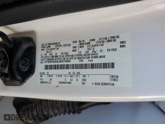 2018 Ford F-150 XLT z VIN 1FTEW1EGXJKE75905, wystawiony jako Copart lot #89911635 z przebiegiem Nie podano mil oraz Szkoda całkowita • Salvage title. Historia ofert i sprzedaży dostępna na DreamBid. Obrazek 12.