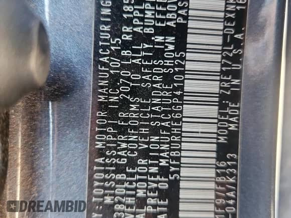 2016 Toyota Corolla L with VIN 5YFBURHE6GP410125, listed as a Copart auction lot 86082345 with 128,503 mi miles and Salvage title. Bid and sale history available at DreamBid. Image 12.