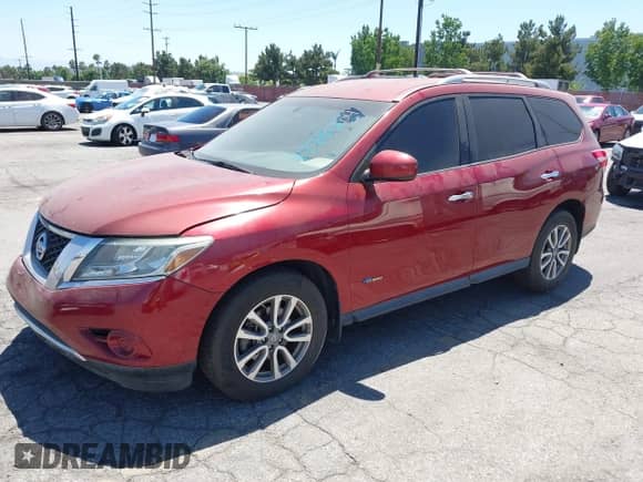 2014 Nissan Pathfinder Platinum Hybrid with VIN 5N1CR2MN7EC659165, listed as a IAAI auction lot 42715304 with 159,980 mi miles and . Bid and sale history available at DreamBid. Image 2.