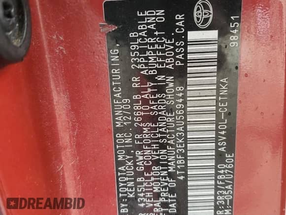 2010 Toyota Camry с VIN 4T1BF3EK3AU569448, выставлен на аукционе Copart как лот 82613905 с пробегом 172 311 миль миль и На запчасти • Non repairable. История ставок и продаж доступна на DreamBid. Изображение 13.