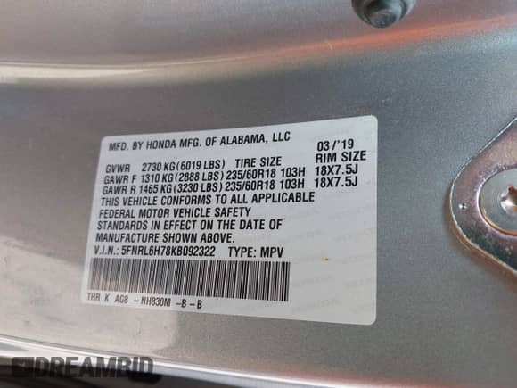 2019 Honda Odyssey EX-L с VIN 5FNRL6H78KB092322, выставлен на аукционе IAAI как лот 43285751 с пробегом 23 821 миль миль и . История ставок и продаж доступна на DreamBid. Изображение 9.