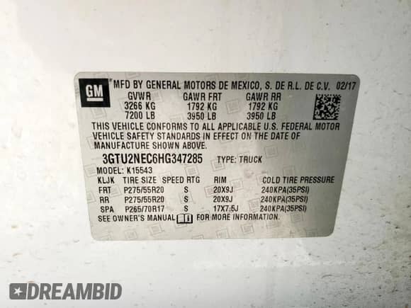 2017 GMC Sierra 1500 SLT с VIN 3GTU2NEC6HG347285, выставлен на аукционе Copart как лот 69379935 с пробегом 158 332 миль миль и Списание • Salvage title. История ставок и продаж доступна на DreamBid. Изображение 12.