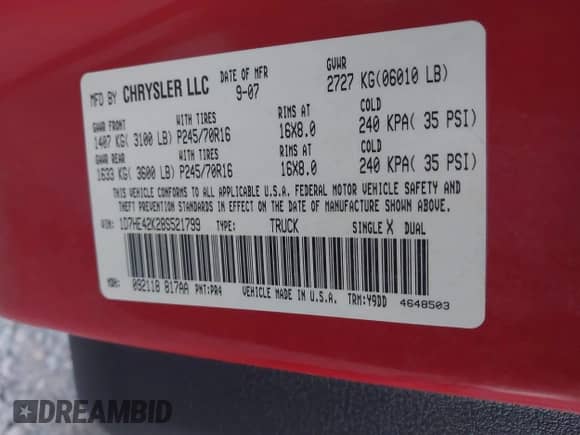 2008 Dodge Dakota SLT with VIN 1D7HE42K28S521799, listed as a IAAI auction lot 43238616 with 159,302 mi miles and . Bid and sale history available at DreamBid. Image 9.