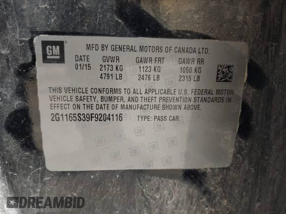 2015 Chevrolet Impala LTZ with VIN 2G1165S39F9204116, listed as a IAAI auction lot 43099588 with 164,148 mi miles and . Bid and sale history available at DreamBid. Image 9.