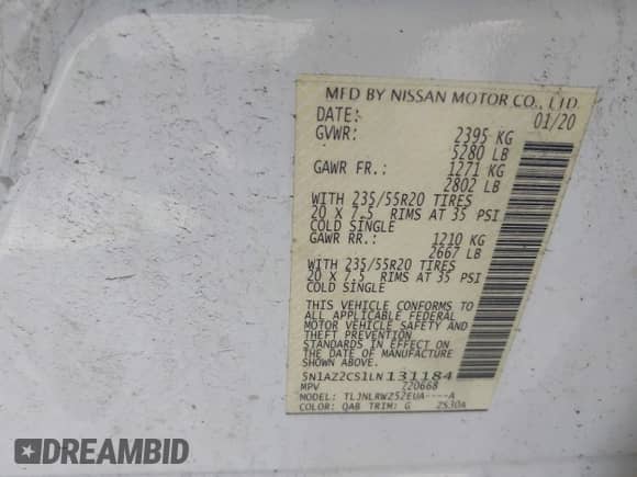 2020 Nissan Murano SL с VIN 5N1AZ2CS1LN131184, выставлен на аукционе IAAI как лот 42076215 с пробегом 134 274 миль миль и . История ставок и продаж доступна на DreamBid. Изображение 9.