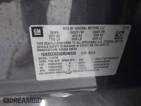 2016 Chevrolet Tahoe LTZ с VIN 1GNSCCKC6GR246329, выставлен на аукционе IAAI как лот 43210176 с пробегом 66 469 миль миль и . История ставок и продаж доступна на DreamBid. Изображение 9.