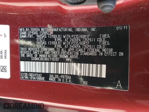 2011 Toyota Sienna LE с VIN 5TDKK3DC8BS118287, выставлен на аукционе Copart как лот 85338715 с пробегом 201 015 миль миль и Чистый • Clean title. История ставок и продаж доступна на DreamBid. Изображение 13.