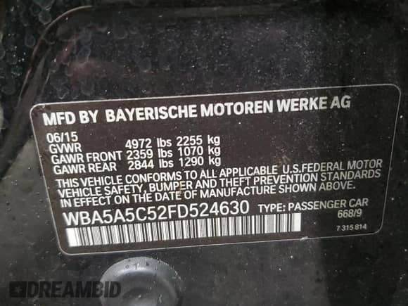 2015 BMW 5 Series 528i с VIN WBA5A5C52FD524630, выставлен на аукционе Copart как лот 71484505 с пробегом 147 861 миль миль и Списание • Salvage title. История ставок и продаж доступна на DreamBid. Изображение 12.