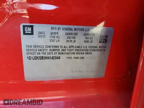 2017 Chevrolet Sonic LT с VIN 1G1JD6SB5H4142044, выставлен на аукционе Copart как лот 42549525 с пробегом 116 008 миль миль и Списание • Salvage title. История ставок и продаж доступна на DreamBid. Изображение 13.