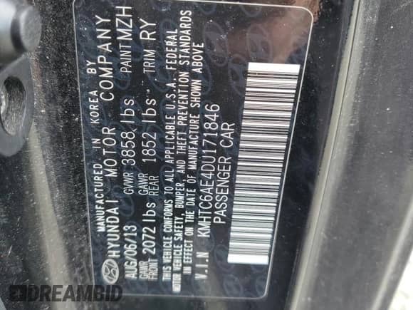 2013 Hyundai Veloster Turbo с VIN KMHTC6AE4DU171846, выставлен на аукционе Copart как лот 69561135 с пробегом Не указан миль и На запчасти • Non repairable. История ставок и продаж доступна на DreamBid. Изображение 12.