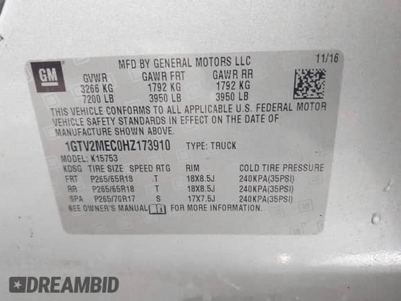 2017 GMC Sierra 1500 SLE with VIN 1GTV2MEC0HZ173910, listed as a IAAI auction lot 42639738 with Not provided miles and . Bid and sale history available at DreamBid. Image 9.