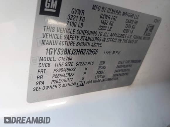 2017 Cadillac Escalade Luxury z VIN 1GYS3BKJ2HR270656, wystawiony jako IAAI lot #43138388 z przebiegiem 200 692 mil mil oraz . Historia ofert i sprzedaży dostępna na DreamBid. Obrazek 9.