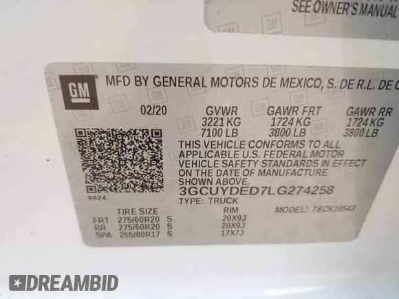 2020 Chevrolet Silverado 1500 LT z VIN 3GCUYDED7LG274258, wystawiony jako IAAI lot #42135229 z przebiegiem 77 833 mil mil oraz . Historia ofert i sprzedaży dostępna na DreamBid. Obrazek 9.